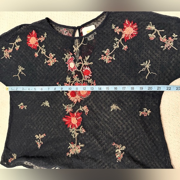Anthropologie Maeve cadiz mesh top - Floral Embroidered Black Mesh Top - Picture 8 of 9